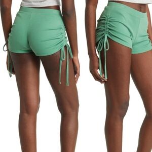 BP Cinch Side Rib Knit Shorts in Green Lawn.